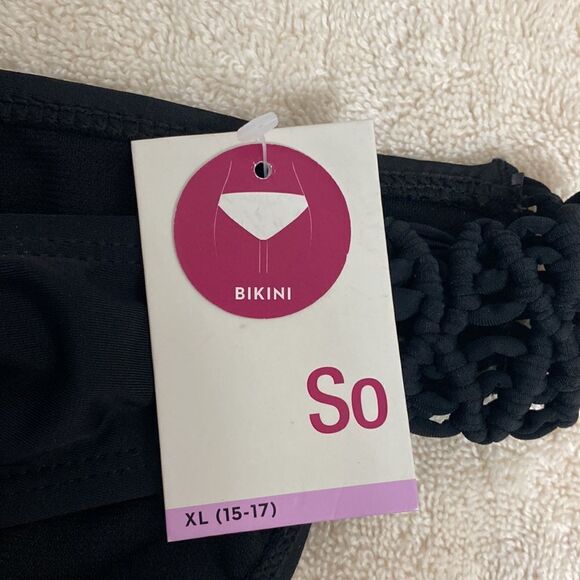 Nwt SO Black Junior Hipster Bikini Bottoms with Macrame Sides - Picture 6 of 7